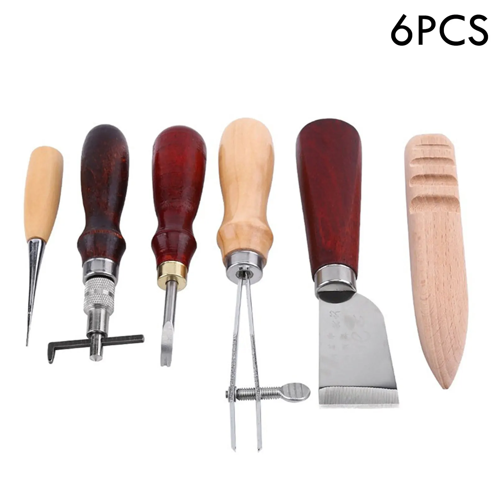 

6Pcs Leather Craft Tools Awl Trencher Edger Flat Polished Rods Edger Leather Cutter Knife DIY Leathercraft Novice Basic Tool Kit