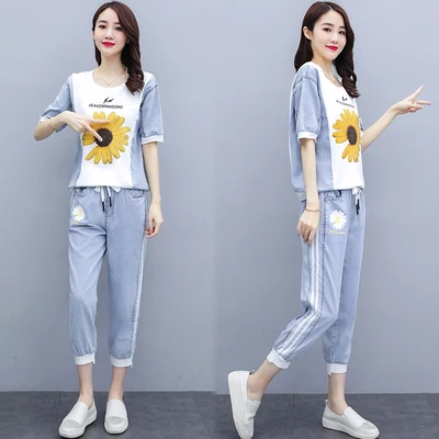 

Daisy Jean Suit For Women Denim Korean Tracksuit Leisure Two Piece Women Pants Sets Ensemble Femme Survetement Tracksuits
