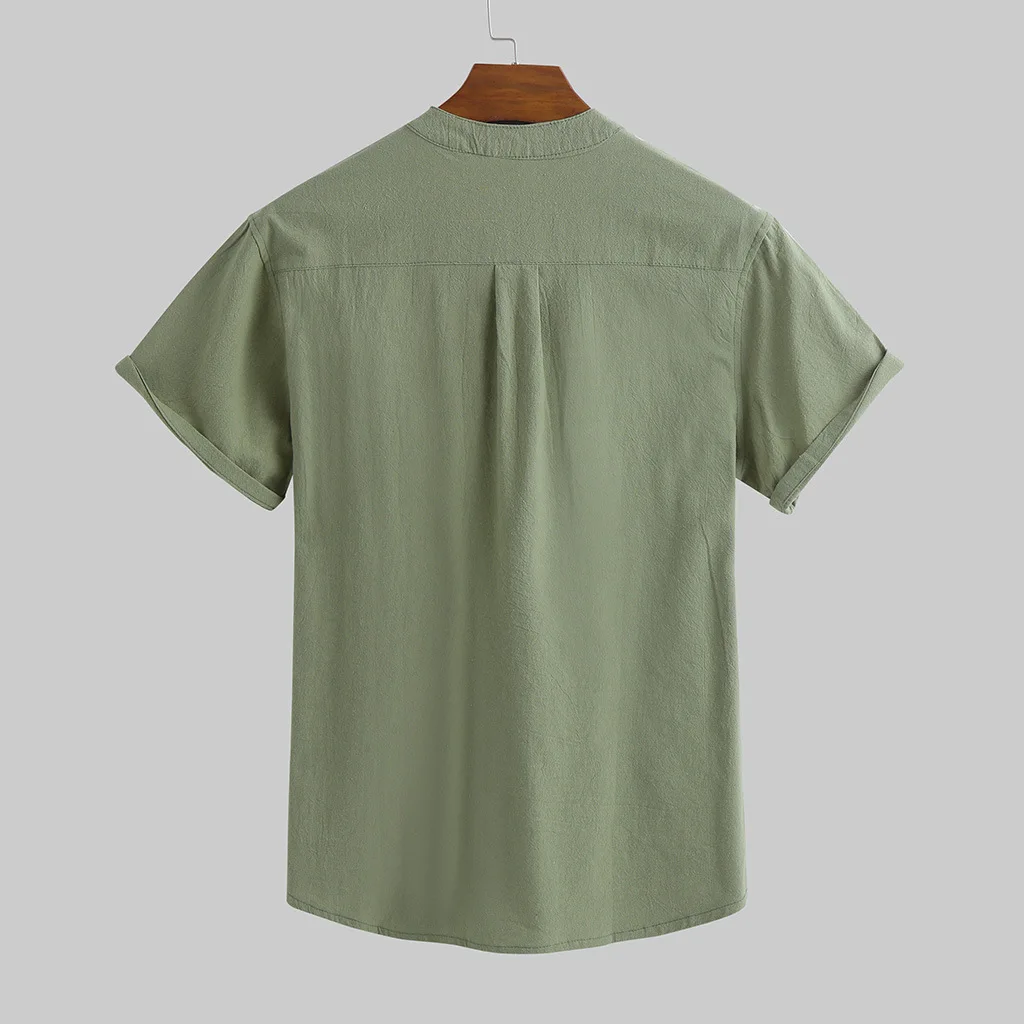 Linen shirt men's short-sleeved stand-up collar summer thin loose men's small fresh casual