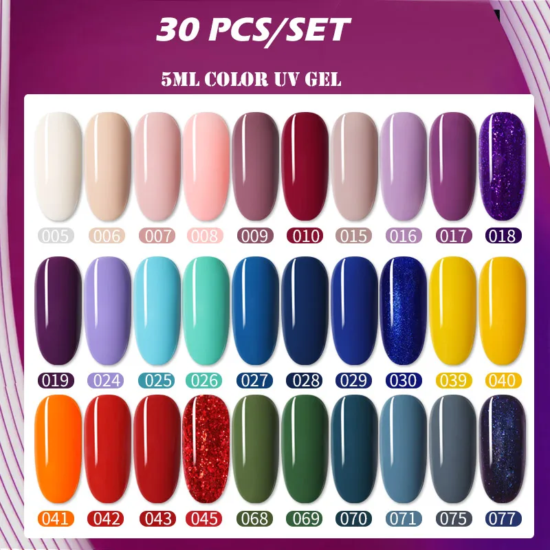 

LILYCUTE 30 Gel Nail Polish Set Glitter Sequins Birght Color Hybrid Lacquers Base Top Coat Soak Off UV Gel Nail Art Varnish