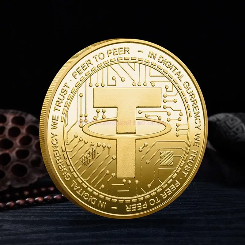 

New Cryptocurrency Physical Coin Tether USD Collectible Gold Plated Crypto