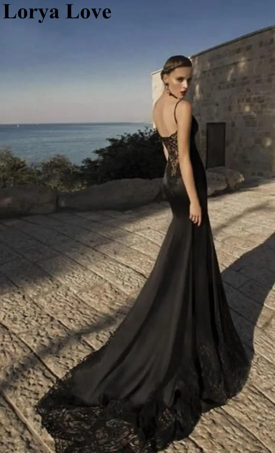 

Sexy V-Neck Black Evening Dresses 2020 New Party Night Robe De Soiree Elegant Long Sleeves Vestidos Prom Lace Gowns