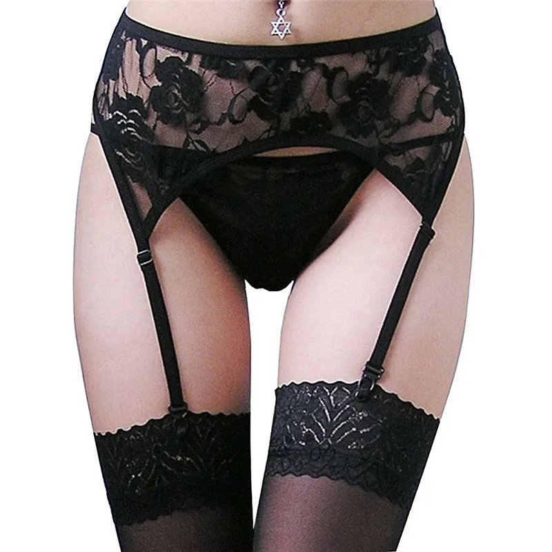 

2017 Black/ White Floral Lace Sexy Garter Belt Lace Garters suspenders for women garter goth wedding stocking belt