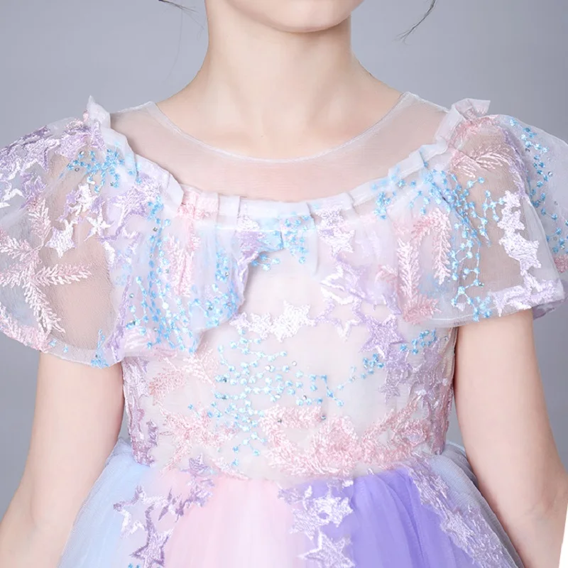 

Kids Flower Girls Party Dresses With Bow Casual Princess Summer Lace Mesh Children's Tutu Elegant Clothes 1255