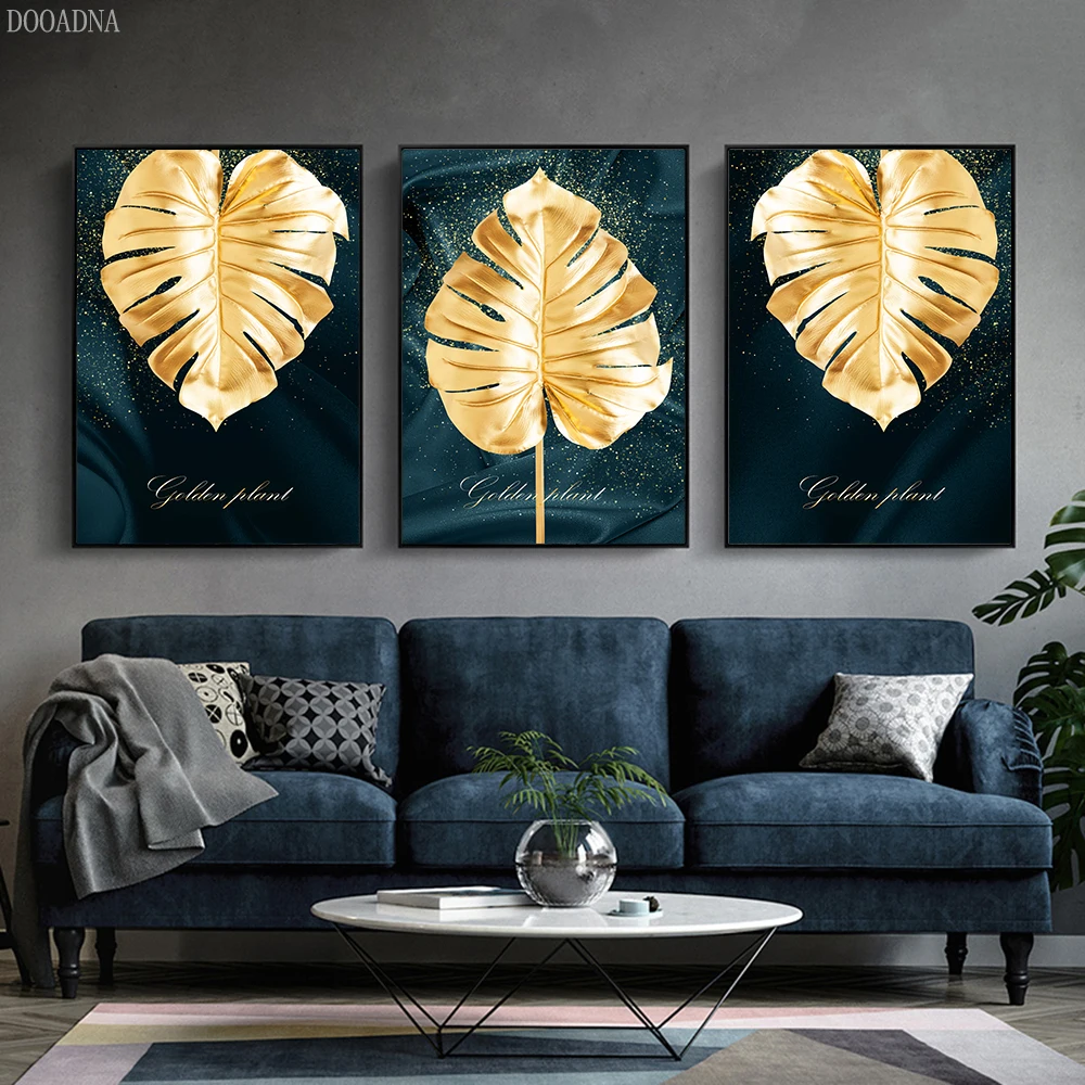 

Golden abstract murals, leaves, modern style posters, canvas paintings in the living room and bedroom, modern home decoration