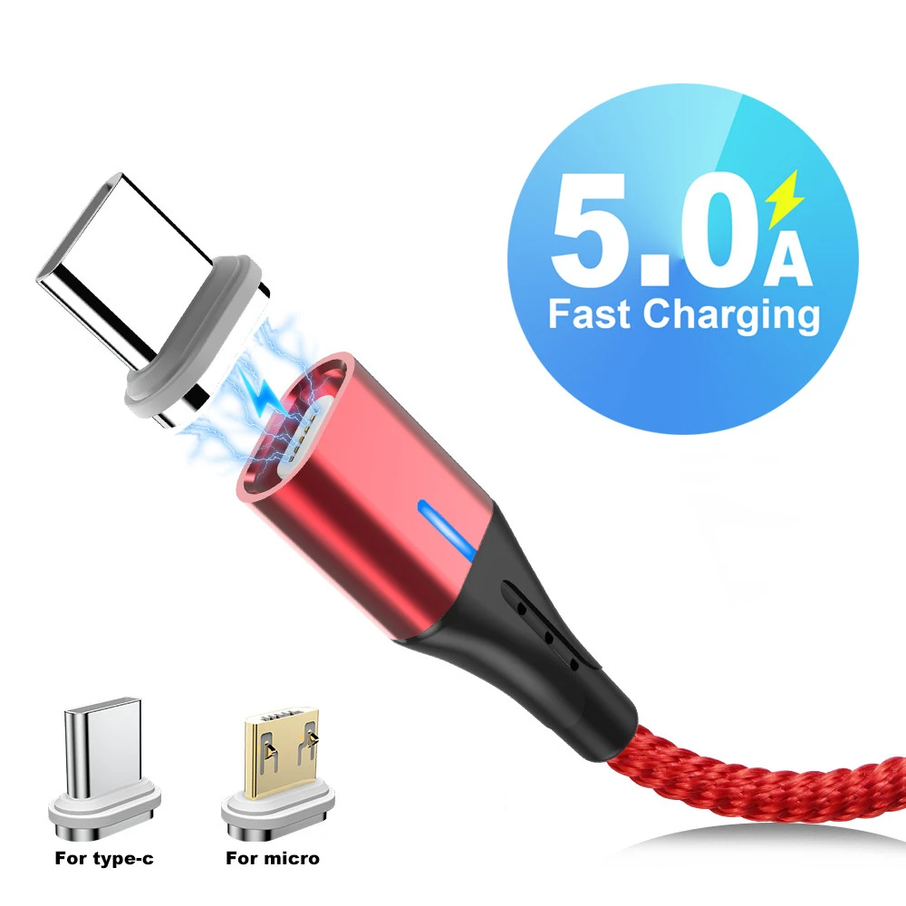 

Магнитное зарядное устройство Micro USB Type-C, 5 А, 1 м, шнур для Huawei P40 P30 Pro, Сверхбыстрая зарядка, шнур для передачи данных 3,0 USB