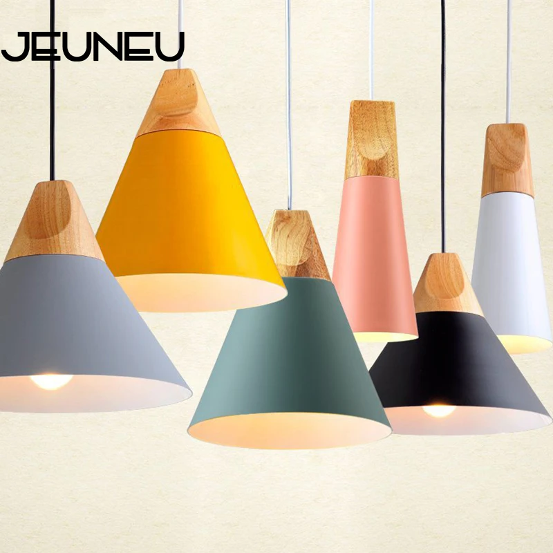 Скандинавский простой деревянный подвесной светильник светодиодный E27