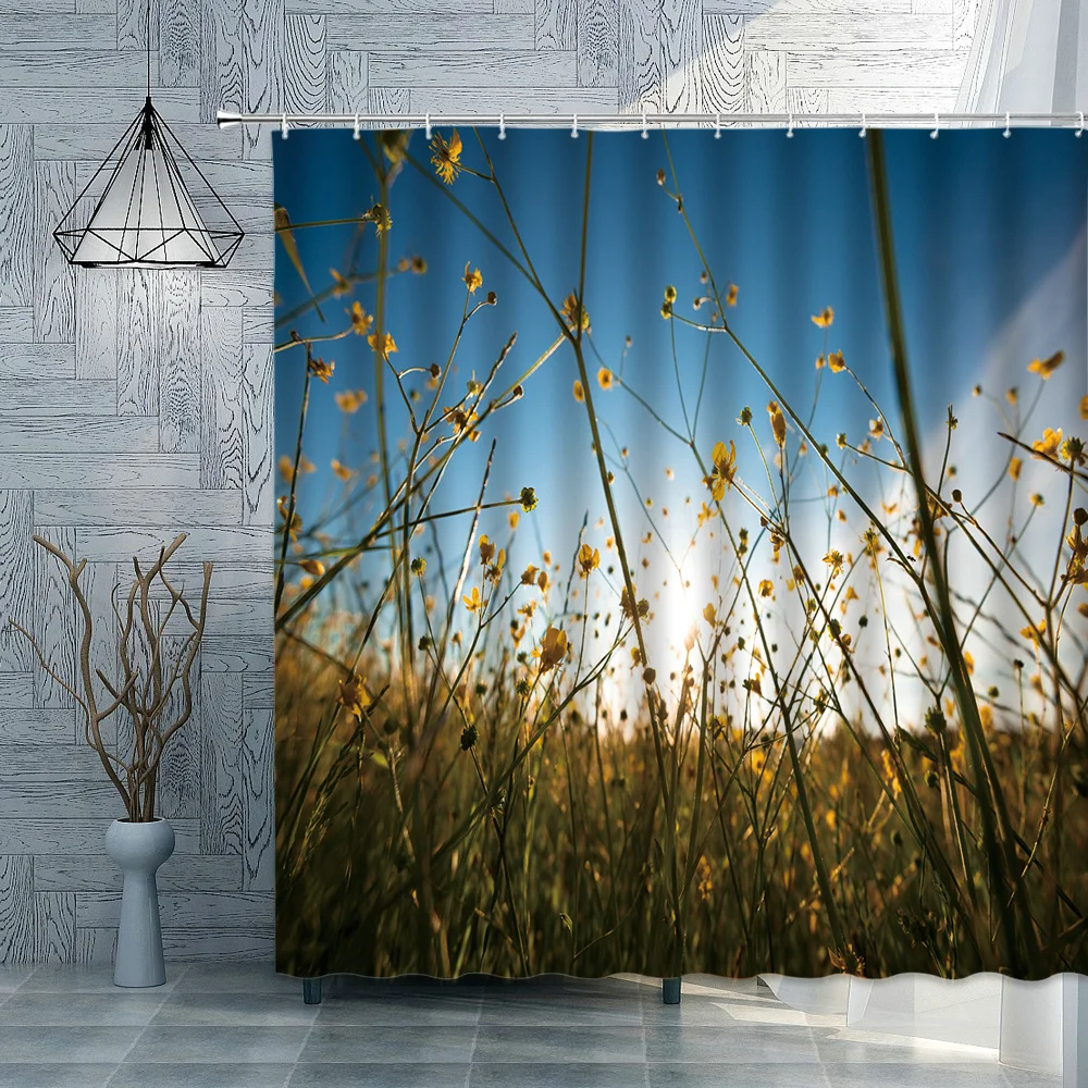 

Spring Scenery Shower Curtain Nature Flowers Green Plant Landscape Bathroom Curtains Waterproof Polyester Fabric Home Decoration