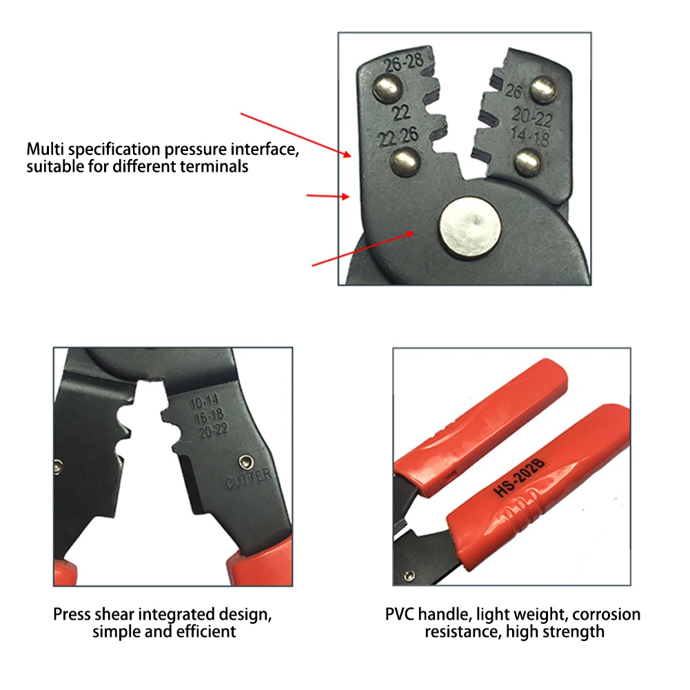 

Multifunctional Crimping Pliers HS-202B Wire Stripper Stripping Crimping Cutter Hand Tool Carbon Steel For Electrical