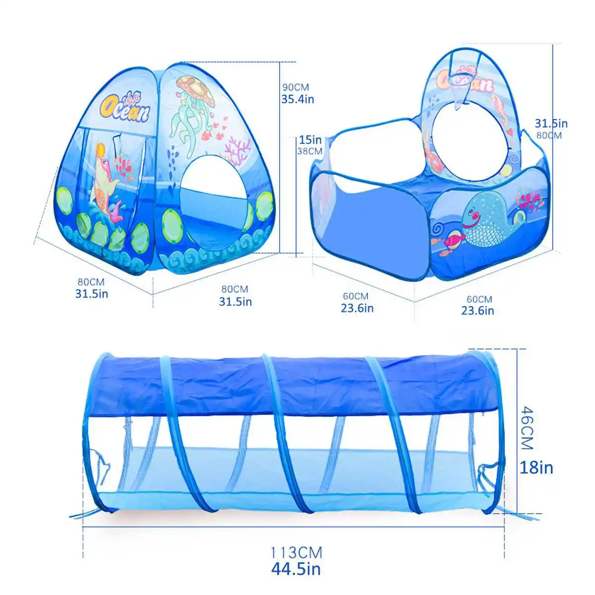 

3 IN 1 Children's Tent House Kids Play Tent Crawl Tunnel and with Basketball Hoop Playhouse Tent Toddlers Toy Tents