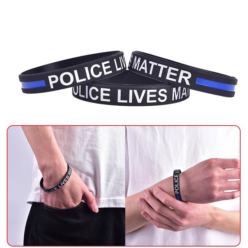 Модный стильный браслет с надписью Police Lives Matter черный тонкий синий резиновый