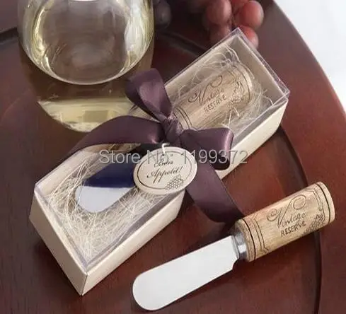 100pcs Vintage Reserve Stainless Steel Wooden Wine Cork Handle Cheese Spreader Spreaders Wedding Favors gift |