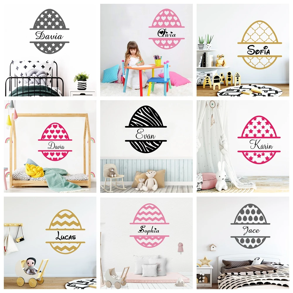 

Colorful Easter Eggs Custom Name Wall Stickers Vinyl Decal For Kids Rooms Decoration Background EGGS Baby Room Wall Art Decal