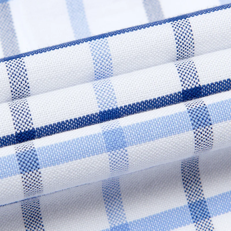Men's Long Sleeve Oxford Casual Shirt 100% Cotton Fashion Grid Stripe Male Luxury  Shirts Button-down White Soft Colthing