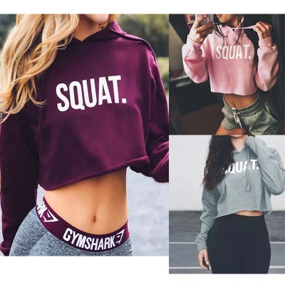 Женский укороченный топ с буквенным принтом Спортивная футболка длинным рукавом