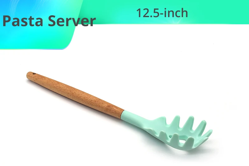 Pasta Server Силиконовая кухонная утварь-деревянные ручки, антипригарная не царапающаяся и термостойкая кухонная посуда кухонные инструменты - Цвет: Pasta Server