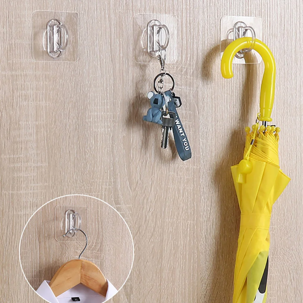 

10Pcs Home Bathroom Punch Free Hooks Multi-function Adhesive Hooks (Transparent)