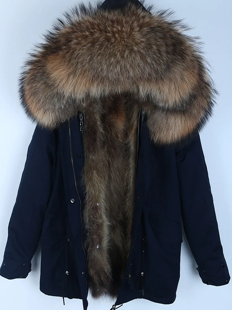 Black coat Пальто с натуральным мехом, зимняя куртка, женская короткая парка, водонепроницаемая, большая, с натуральным мехом енота, с воротником, с капюшоном, толстая, теплая, с натуральным лисьим мехом, подкладка - Цвет: Black coat