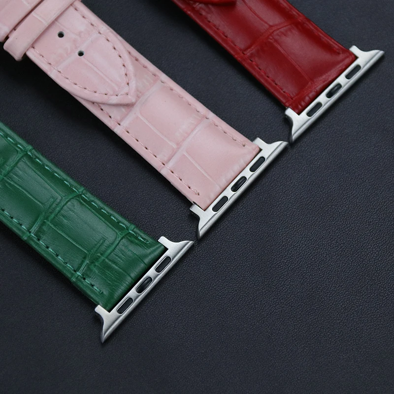 Animal Skin Genuine Leather Watch Strap 38mm 40mm 42mm 44mm Band for Iwatch Apple Smart Watch Wrist Belt Green Pink White Color