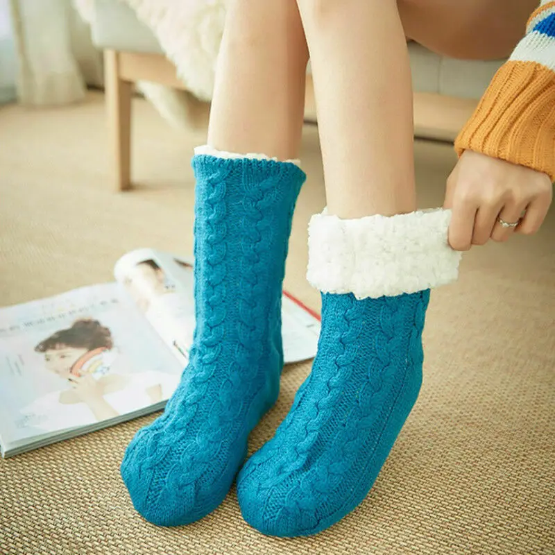 1Pair Thick Warm Sleep Socks Slippers Women Girls Autumn Winter Velvet Home Floor Socks Non Slip Mid Tube Kawaii Cute Socks