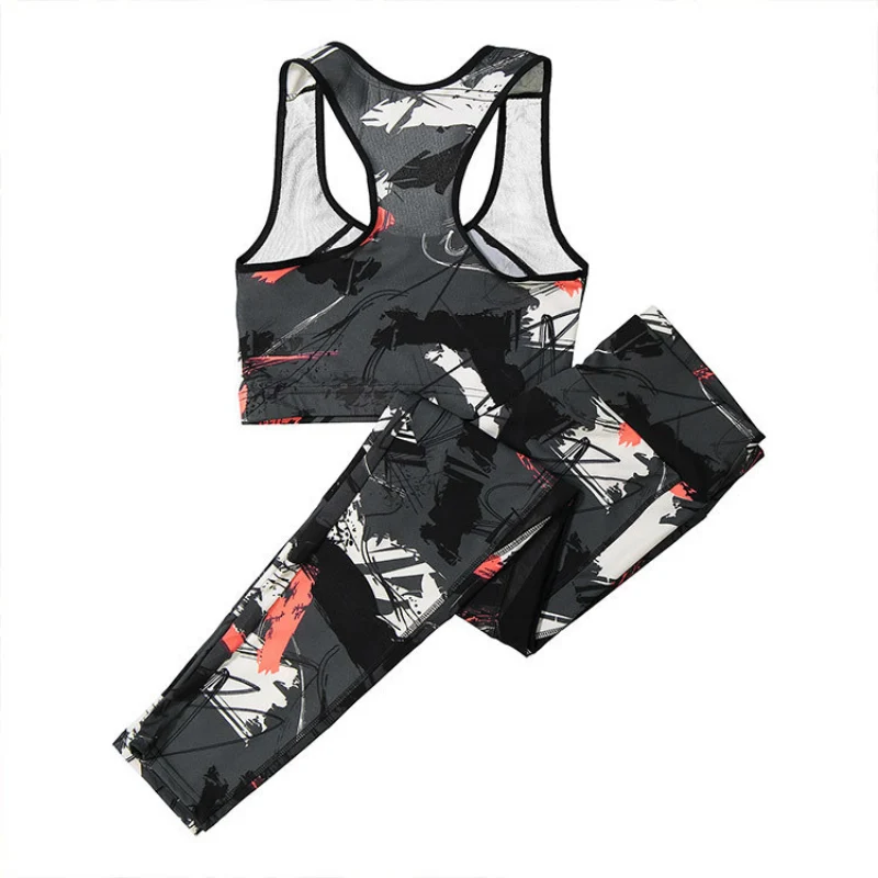 Female sports set print vest woman yoga leggings girls sport clothing outfit sexy push up legging jogging clothes sleeveless | Спорт и