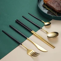 upscale gold dinnerware set stainless steel tableware knife fork chopsticks coffee spoon flatware set dishwasher safe cutleryset