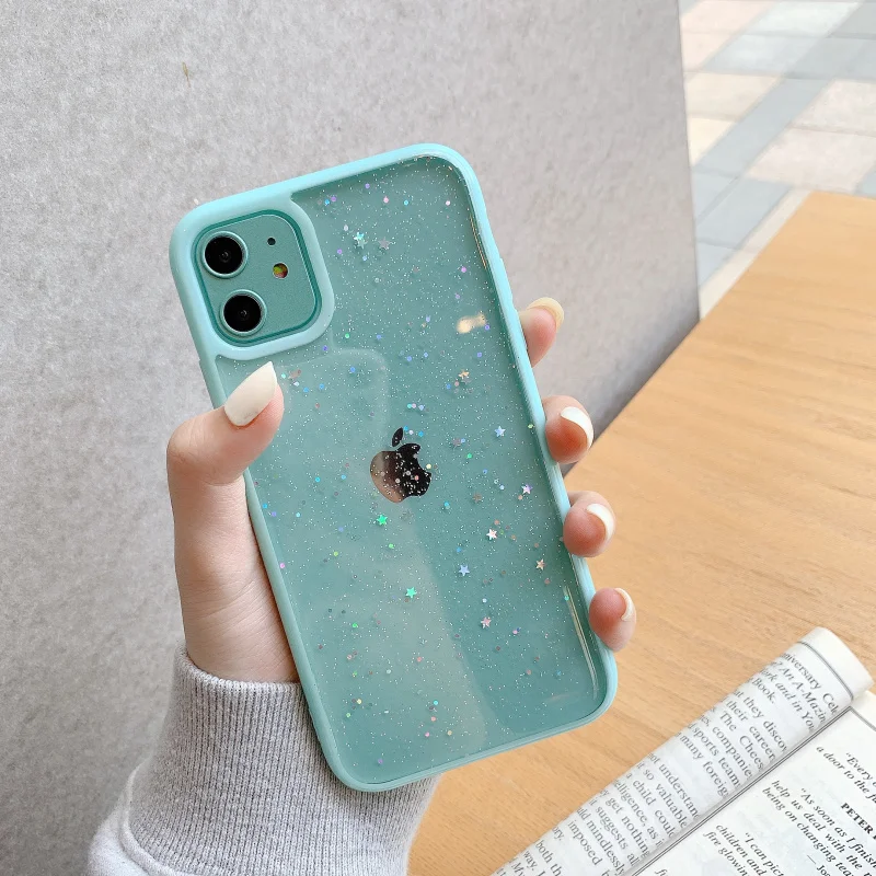 Bling Glitter Star Phone Case For iPhone 12 12mini 11 Pro Max XR XS Max X 7 8 Plus Transparent Soft Silicone Sequins Shell Cases
