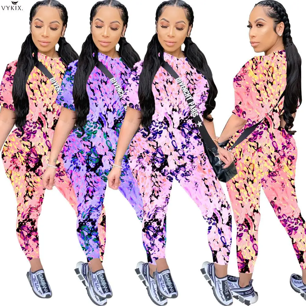 

Sport Print Women Set Two Pieces Sets Tracksuits O-neck Tee Top Jogger Sweatpant Suits Clubwear Outfits Streetwear Matching Sets