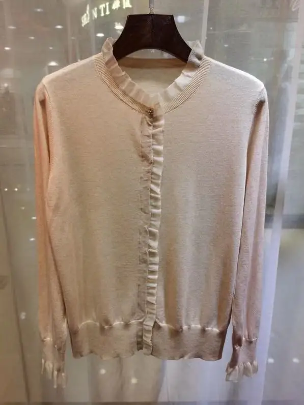 

Women Knit Cardigan Sweater Long Sleeve 2021 Spring Knitted Top Women Knitwear Femme Ruffles Sweaters