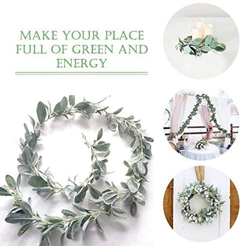 

6.7 Ft Artificial Lamb Ear Eucalyptus Leaves Garland Fake Succulent Plants Vine Fall Garland Leaf Mantle Wall Decor Vines Twigs