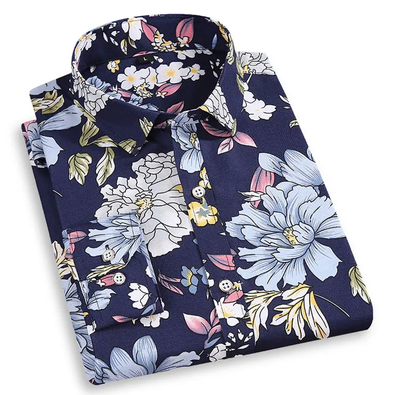 

Young Men's Printed Floral Shirt Long Sleeve New Fashion Youthful Turn-down Collar Regular Fit Thin Soft Beach Casual Shirt
