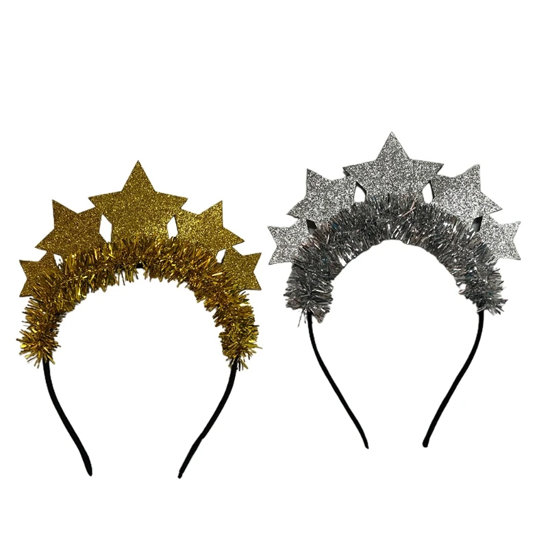 

Q1FA Glitter Star Hair Hoop New Year Headbands Christmas Party Favors Tinsel Photo Props Decoration Holiday Supplies