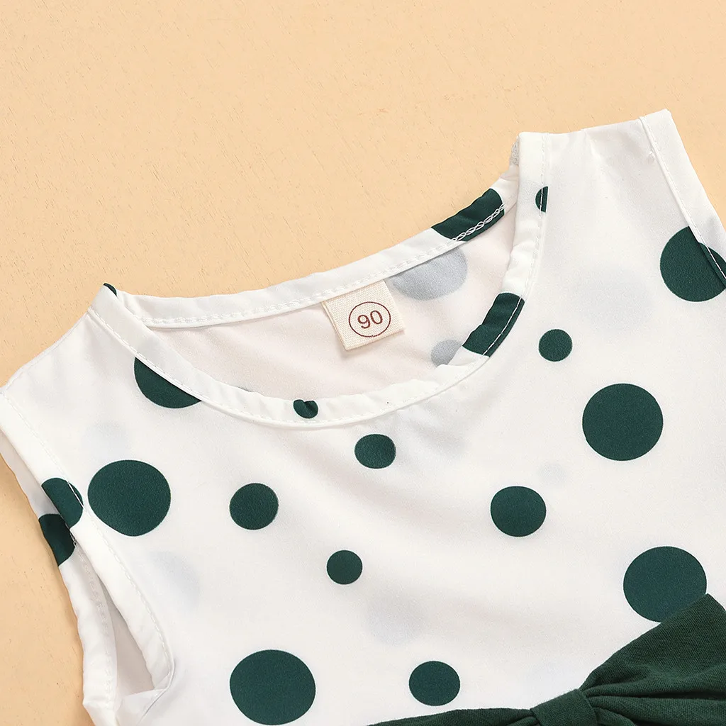 Топы без рукавов в горошек с бантом для маленьких девочек + однотонные шорты