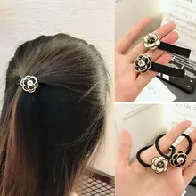 Accesorios para el cabello para mujer, gomas para el pelo con flor de Rosa grande, cintas para el pelo de Camelia, anillo de cuerda elástica para el cabello, Clip para el cabello para niña (3)
