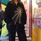 Свитшот Стразы в стиле хип-хоп на молнии для женщин, модель 2021 года, Свитшот парный в готическом стиле в стиле паука и паутины, уличный свитшот большого размера в стиле Харадзюку для женщин