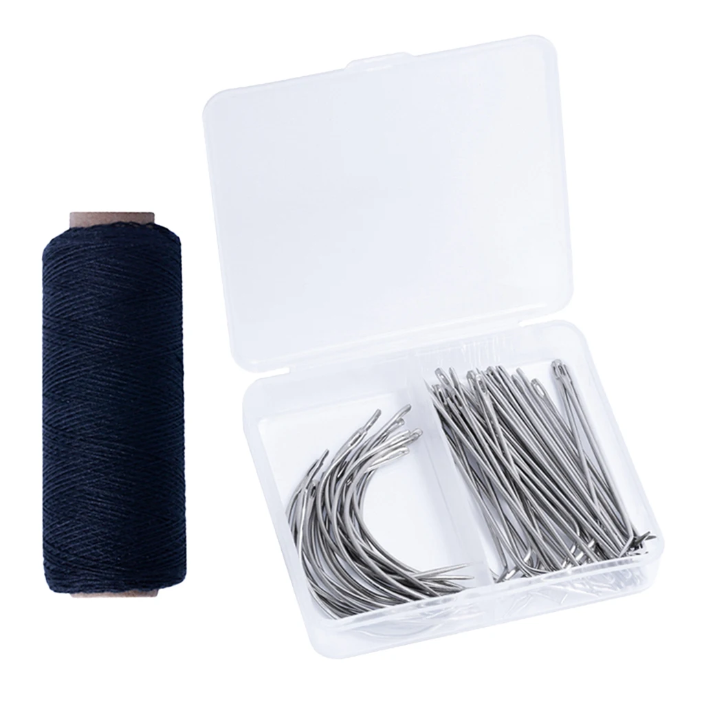72 Pieces Wig Making Pins Needles Set - Wig T Pins and C Curved Needles with 260 Yards Thread for Wig Making Blocking Knitting