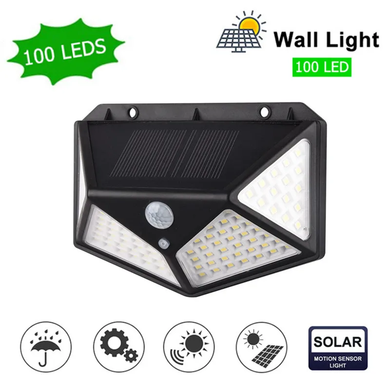 

100 Led Solar Light Outdoor Solar Wall Lamp LED Bulb IP65 PIR Motion Sensor Lampara Solar Powered Lighting Garden Decor Lights