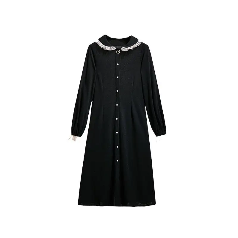 

4XL 5XL Autumn Casual Plus Size Dress Fashion Buttons Long Sleeve Women Dress Ladies Large Size Black Office Work Dress Cardigan