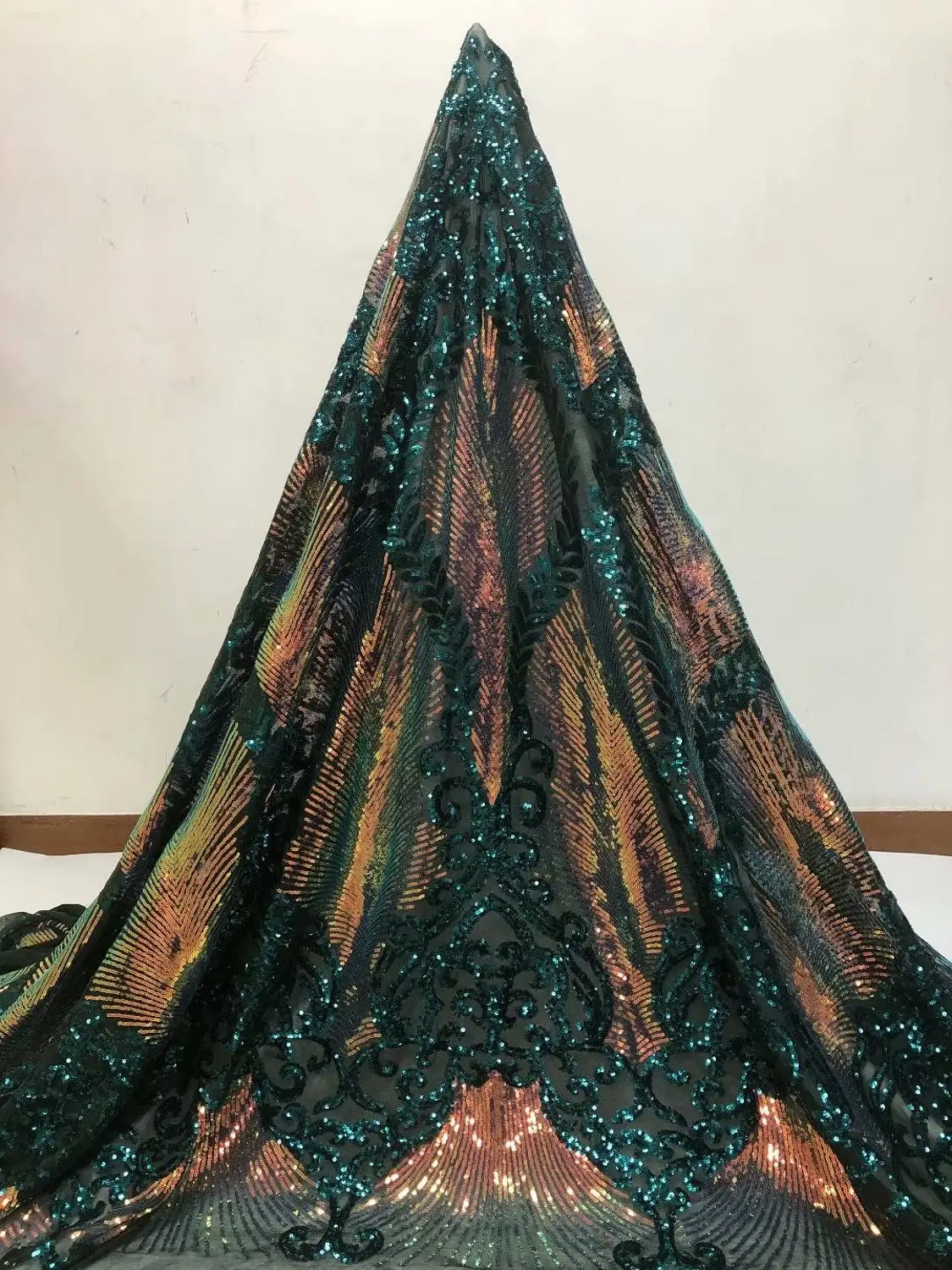 Зеленый/золотой модный двойной цвет французский Тюль кружевная ткань с