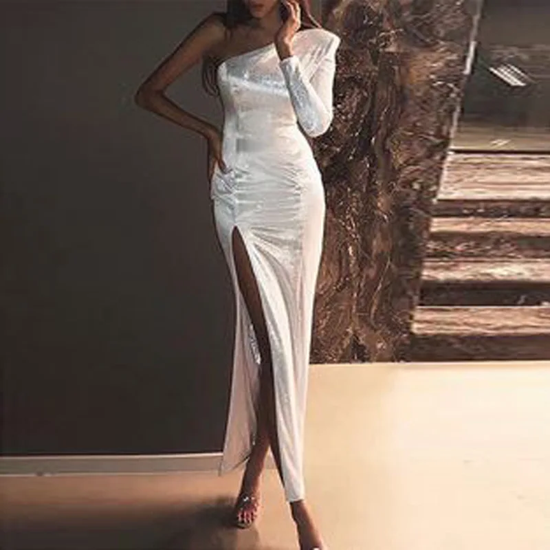 

2019 European and American New Women's Dress Hot Sexy One-Shoulder Slim Dress