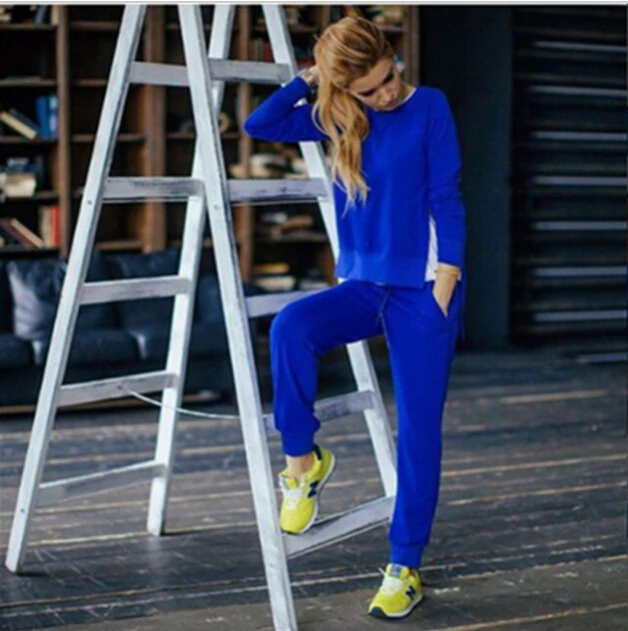 

Fitness Lounge Sportwear Solid lace up furcation Suit Set 2020 Women Tracksuit Two-piece Sport Style Outfit Jogging Sweatshirt