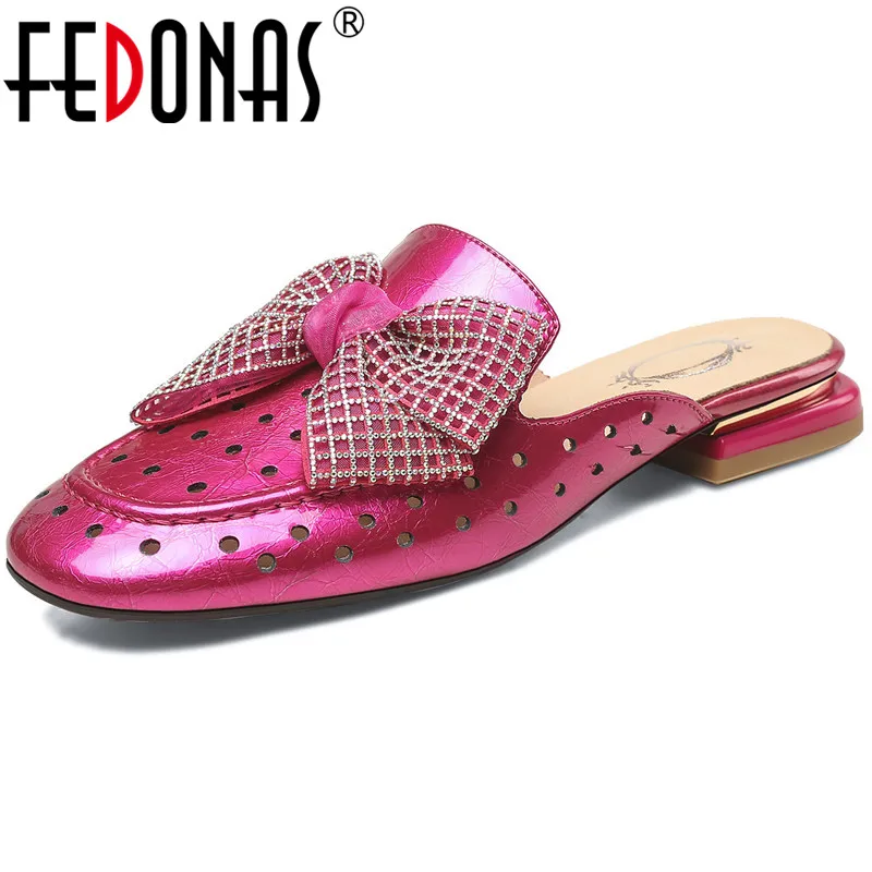 

FEDONAS Butterfly Knot Shoes Woman Heels 2021 Fashion Genuine Leather Women Mules Shoes Summer Fashion Party Basic Women Sandals