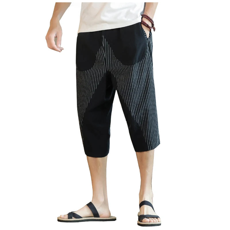 

Striped Men Harem Pants Nice Pop Fashion Man Casual Loose Pants Cotton Calf-Length Hip Hop Male Trousers Streetwear