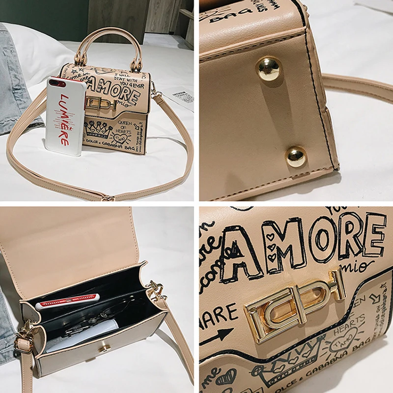 

CASMOR Creative Shoulder Bag INS Fashion Women Letter Printing Handbag Ladies Party Leisure Wild Crossbody Pu Leather Tote Bag