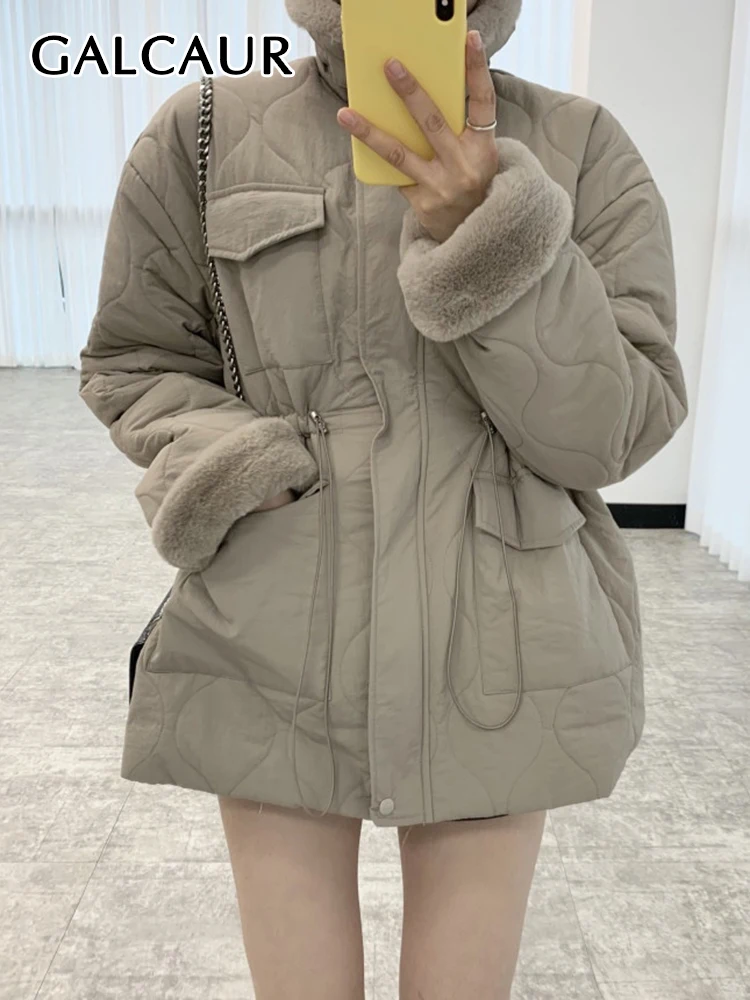 

GALCAUR Casual Winter Coat For Women Stand Collar Long Sleeve Solid Minimalist Cotton Coats Female Clothing 2021 Style New