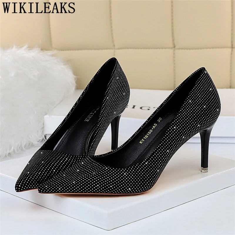 На каблуке шпильке Туфли лодочки на высоком Женская обувь модные 2021 Стразы