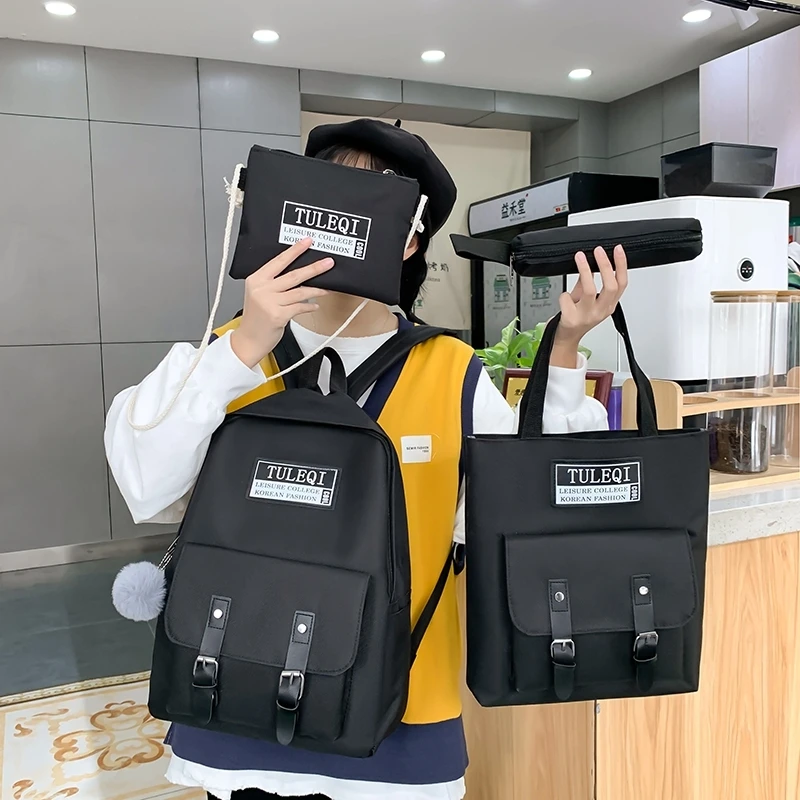 

4 pcs sets Casual Backpacks Cute Canvas School Bags For Teenage Girls Women Backpack Anti-theft Laptop Shoulder Bags Mochilas
