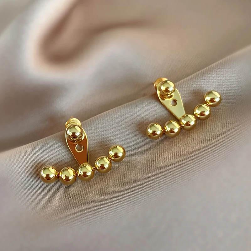 

Vintage Elegant Round Shape Bead Stud Earrings for Women S925 Needle High Quality Temperament Jewelry Party Gift Ins Hot