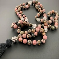 8mm natural rhodochrosite 108 beads tassels necklace chakra wristband handmade yoga fancy bless chic cuff