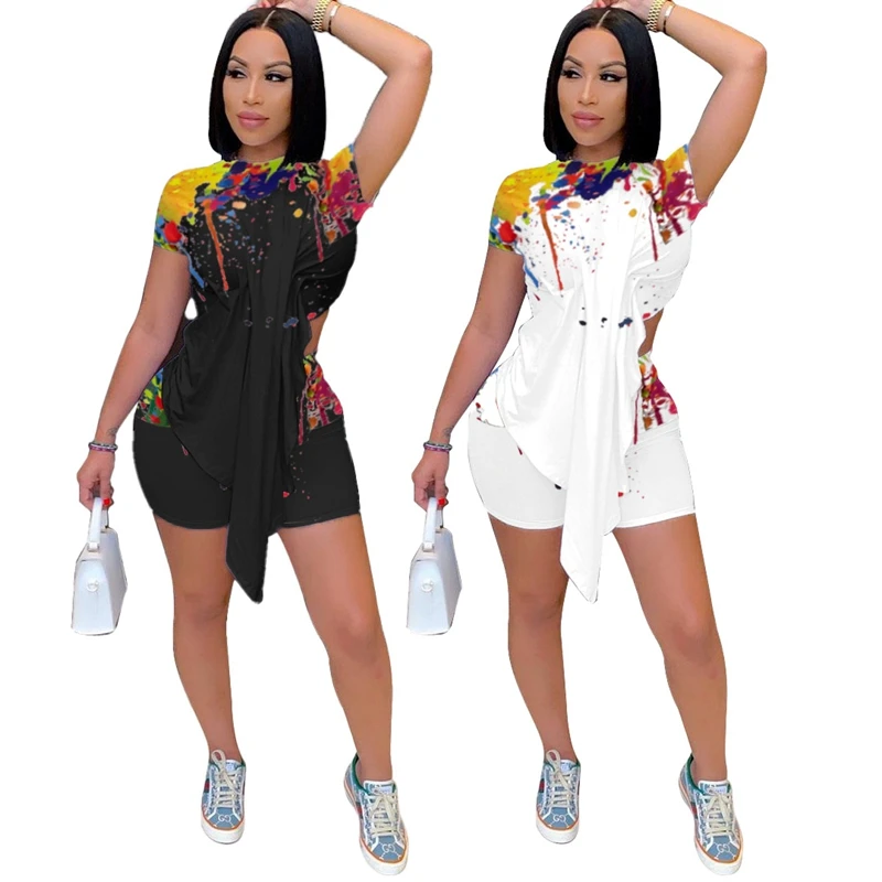 

ZKYZWX сексуальные Клубные костюмы из двух предметов с коротким рукавом Длинная Футболка Топ велосипедные шорты для женщин летние костюмы под...